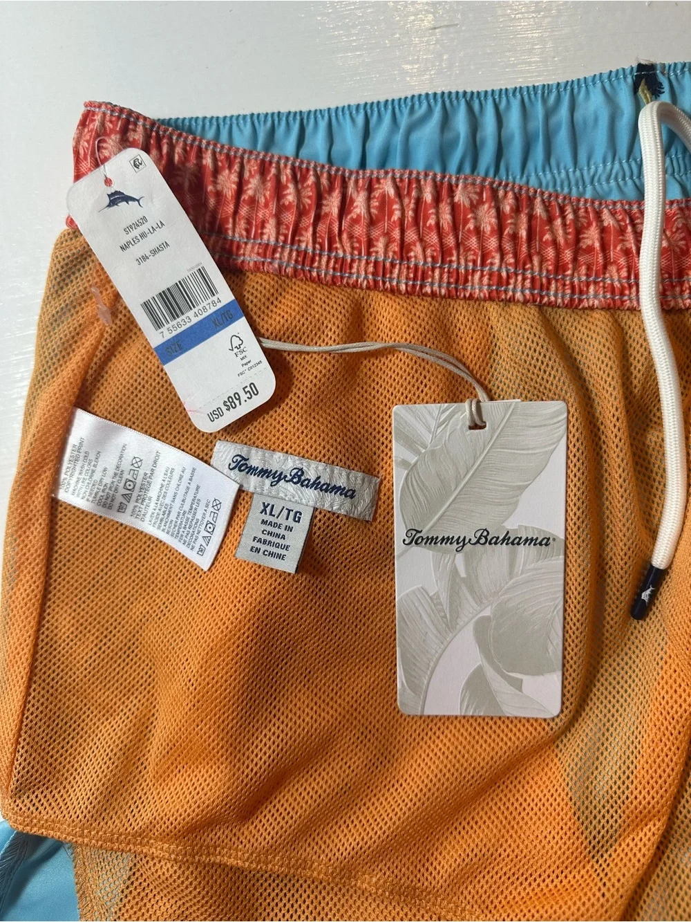 NWT Tommy Bahama XL/TG Men’s Light Blue Hula Dancer Swim Board Shorts,UV PROTECT - Picture 6 of 10